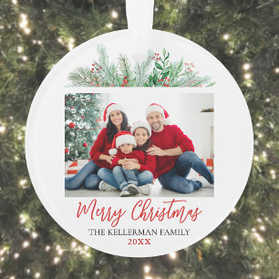 Moderne Script Prettig Kerstmis Familie Foto Ornament