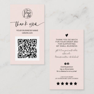 Moderne script QR code blush roze order bedankt Visitekaartje