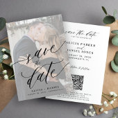 Moderne script qr-code foto bruiloft save the date