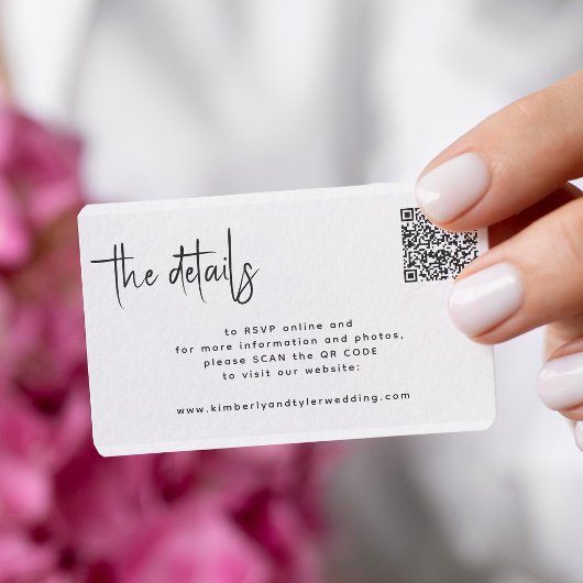 Moderne script QR CODE modern RSVP details bruilof Informatiekaartje