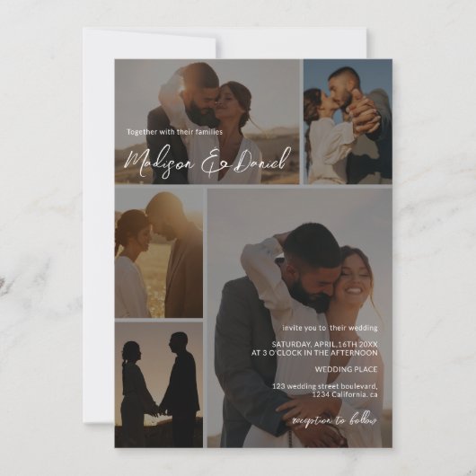 Moderne Script QR-codenamen 6-foto grid bruiloft Kaart (Voorkant)