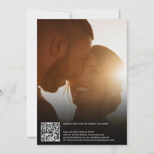 Moderne Script QR-codenamen 6-foto grid bruiloft Kaart (Achterkant)