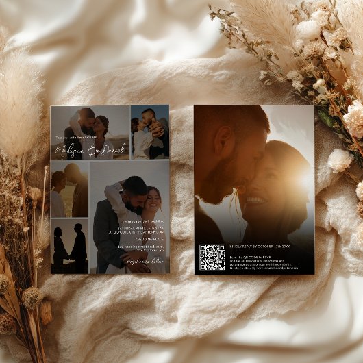 Moderne Script QR-codenamen 6-foto grid bruiloft Kaart