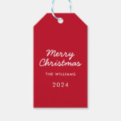 Moderne Script Red Merry-kerst op maat Cadeaulabel (Voorkant)