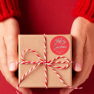 Moderne Script Red Merry-kerst op maat Ronde Sticker