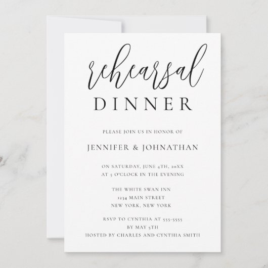 Moderne Script Rehearsal Dinner Invitations Kaart (Voorkant)