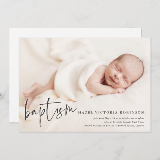 Moderne Script Religious Baptism & Christening Inv Kaart (Voorkant / Achterkant)