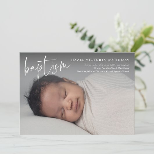 Moderne Script Religious Baptism & Christening Kaart (Staand voorkant)