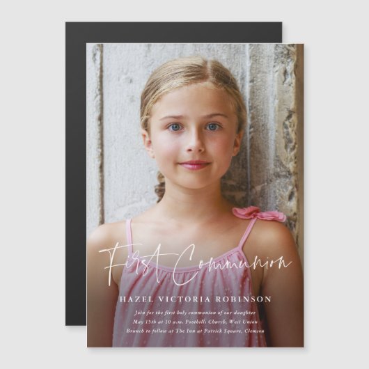 Moderne Script Religious First Community Magnetische Uitnodiging (Voorkant / Achterkant)