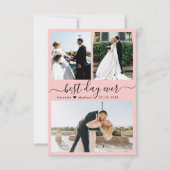 Moderne Script Roze 3 Foto Collage Wedding Bedankkaart (Voorkant)