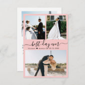 Moderne Script Roze 3 Foto Collage Wedding Bedankkaart (Voorkant / Achterkant)