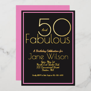 Moderne Script Roze Folie 50 en Fabulous Verjaarda Uitnodiging