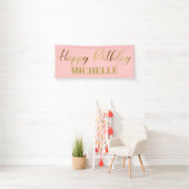 Moderne script roze Gold Happy Birthday Spandoek (Insitu)