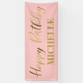 Moderne script roze Gold Happy Birthday Spandoek (Verticaal)