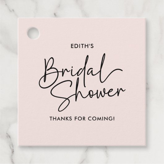 Moderne Script Roze Handgeschreven Bruids Shower Bedankjes Labels (Voorkant)