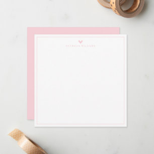 Moderne Script Roze Hart Rand Monogram Notitiekaar Notitiekaartje