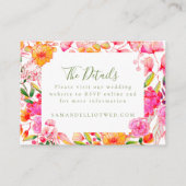 Moderne Script roze Oranje Flowers Weddenschap Det Informatiekaartje (Voorkant)