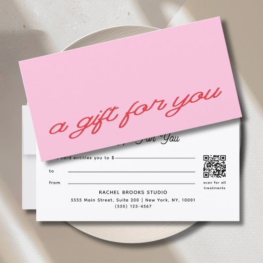 Moderne Script Roze QR Code Cadeaubon