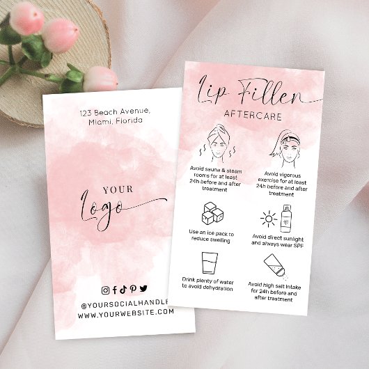 Moderne Script roze Waterverf Lip Filler Aftercare Visitekaartje