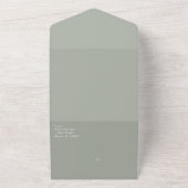 Moderne Script Sage Blush Pink Wedding All In One Uitnodiging (Buitenkant)
