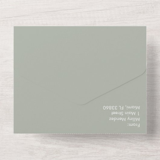 Moderne Script Sage Blush Pink Wedding All In One Uitnodiging (Achterkant)