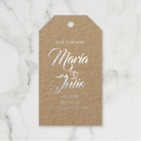 Moderne Script Save Our Date Dubbele Harten Zilver