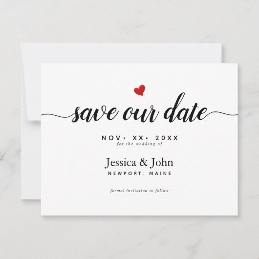 Moderne script Save our Date, Hart The Date (Voorkant)