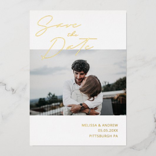 Moderne Script Save the Date Folie Uitnodiging (Voorkant)