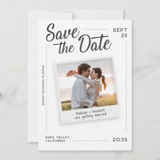 Moderne Script Save the Date Retro Foto Bruiloft (Voorkant)