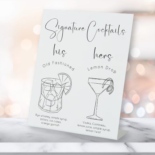 Moderne Script Signature Cocktails Reclamebord Met Voetstuk