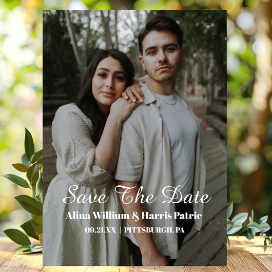 Moderne Script Simpele Foto Save The Date Magnetische Uitnodiging