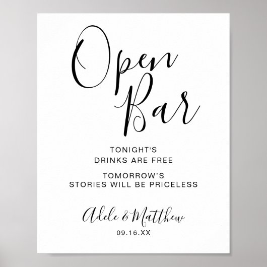 Moderne script Simple Open Bar Sign Poster (Voorkant)
