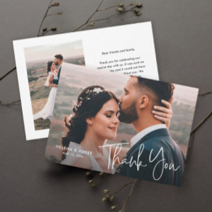 Moderne script Simple Wedding Photo Bedankkaart