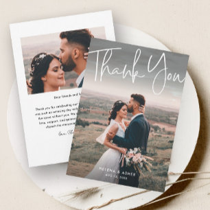 Moderne script Simple Wedding Photo Bedankkaart