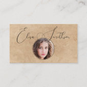 Moderne script sociaal media QR-code Voeg uw foto Visitekaartje (Voorkant)