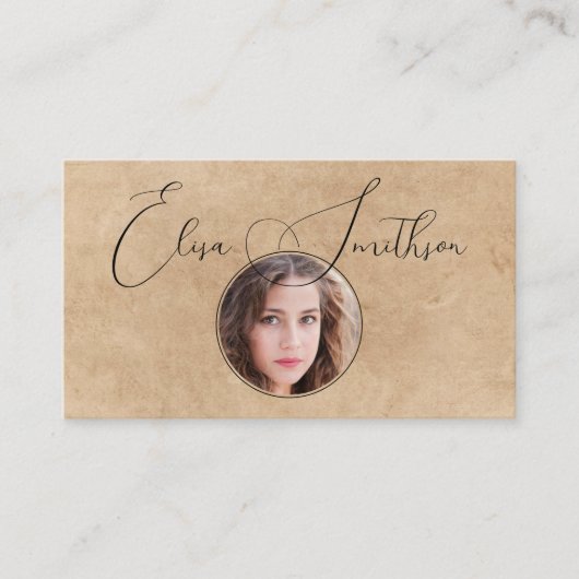 Moderne script sociaal media QR-code Voeg uw foto Visitekaartje (Voorkant)