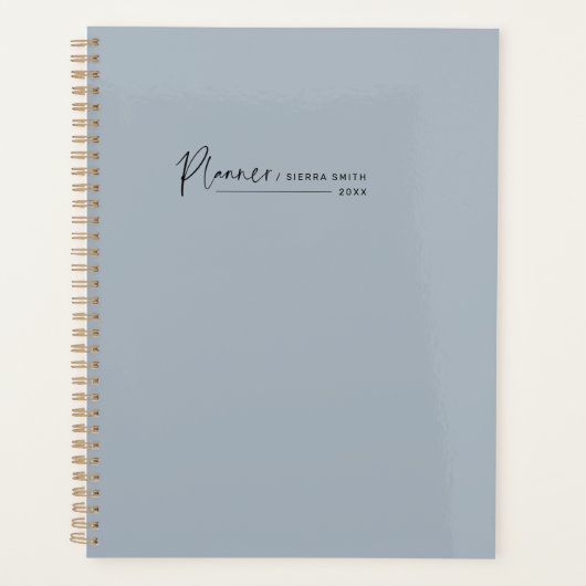Moderne Script Stofblauw Week- en Maandplanner Planner (Voorkant)