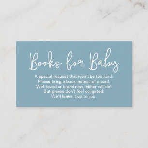 Moderne Script stoffig blauwe Baby Shower Boek Ver Informatiekaartje