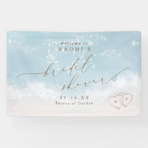 Moderne script strand harten bruids douche welkom spandoek