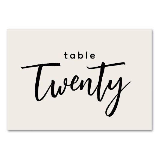 Moderne Script Table 20 Twenty Off-White Wedding Kaart (Achterkant)