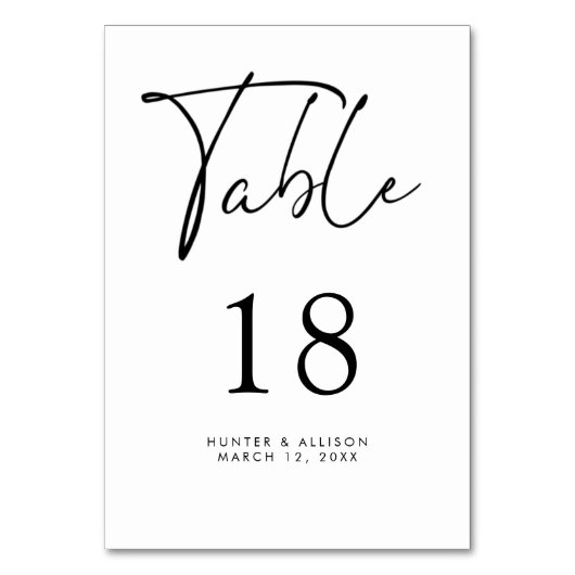 Moderne Script Table Number Kaart (Voorkant)