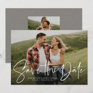 Moderne script trendy save the date fotokaart