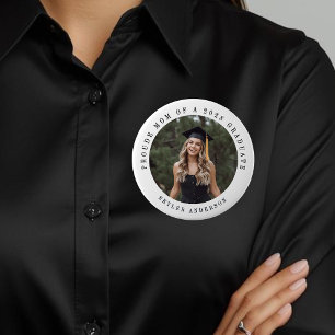 Moderne Script Trots Moeder Senior Foto Afstuderen Ronde Button 4,0 Cm