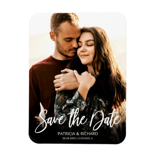 Moderne Script Trouw Save The Date Foto Magneet (Verticaal)