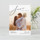 Moderne Script Trouwceremonie, Eetfeest Save The Date (Staand voorkant)