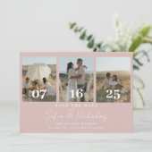 Moderne Script Trouwcollage Roze Save The Date (Staand voorkant)