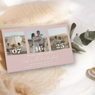 Moderne Script Trouwcollage Roze Save The Date