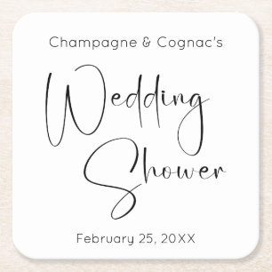 Moderne Script Trouwdouche Vierkante Kartonnen Onderzetter