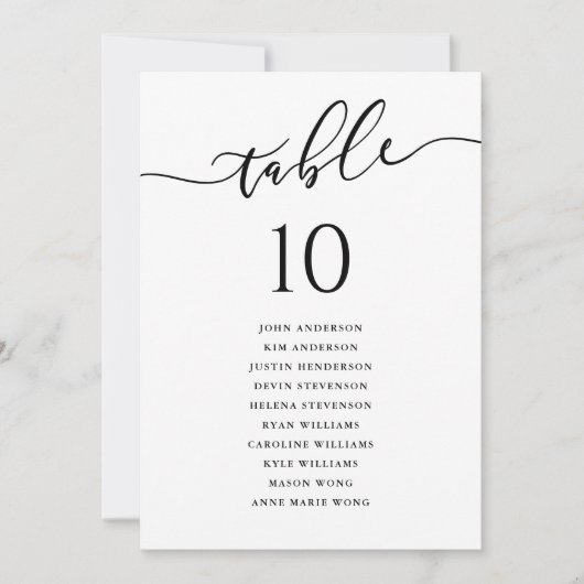 Moderne Script Trouwen Zitting Grafiek Tafelnummer (Voorkant)