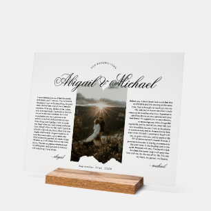Moderne script typografie huwelijksgeloften met fo acryl bord